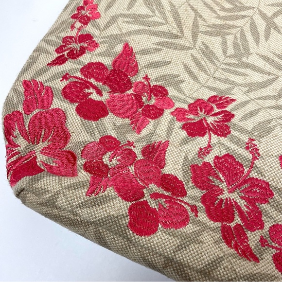 Embroidered Flowered Tan & Pink Jute Tote & Purse NWOT - Picture 12 of 13